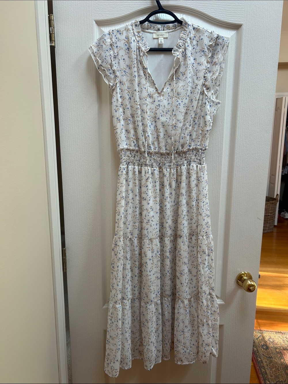 Cream Floral Maxi Dress with Smocked Waist